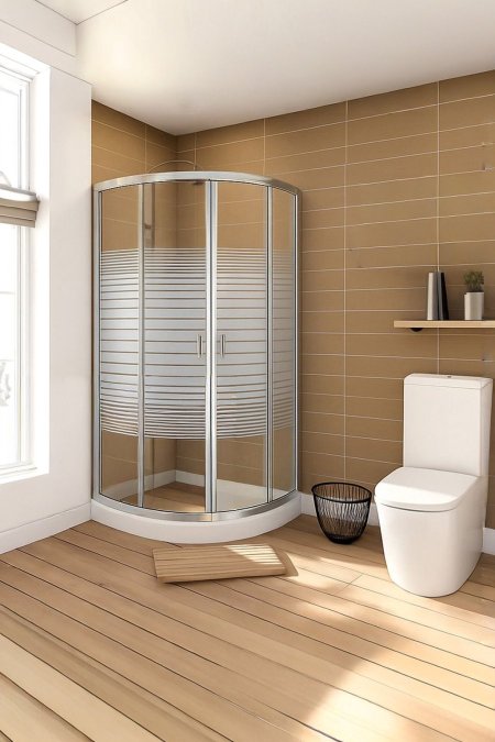 شور زجاج منحني – فريم كروم بخطوط Privacy (سحّاب مزدوج)